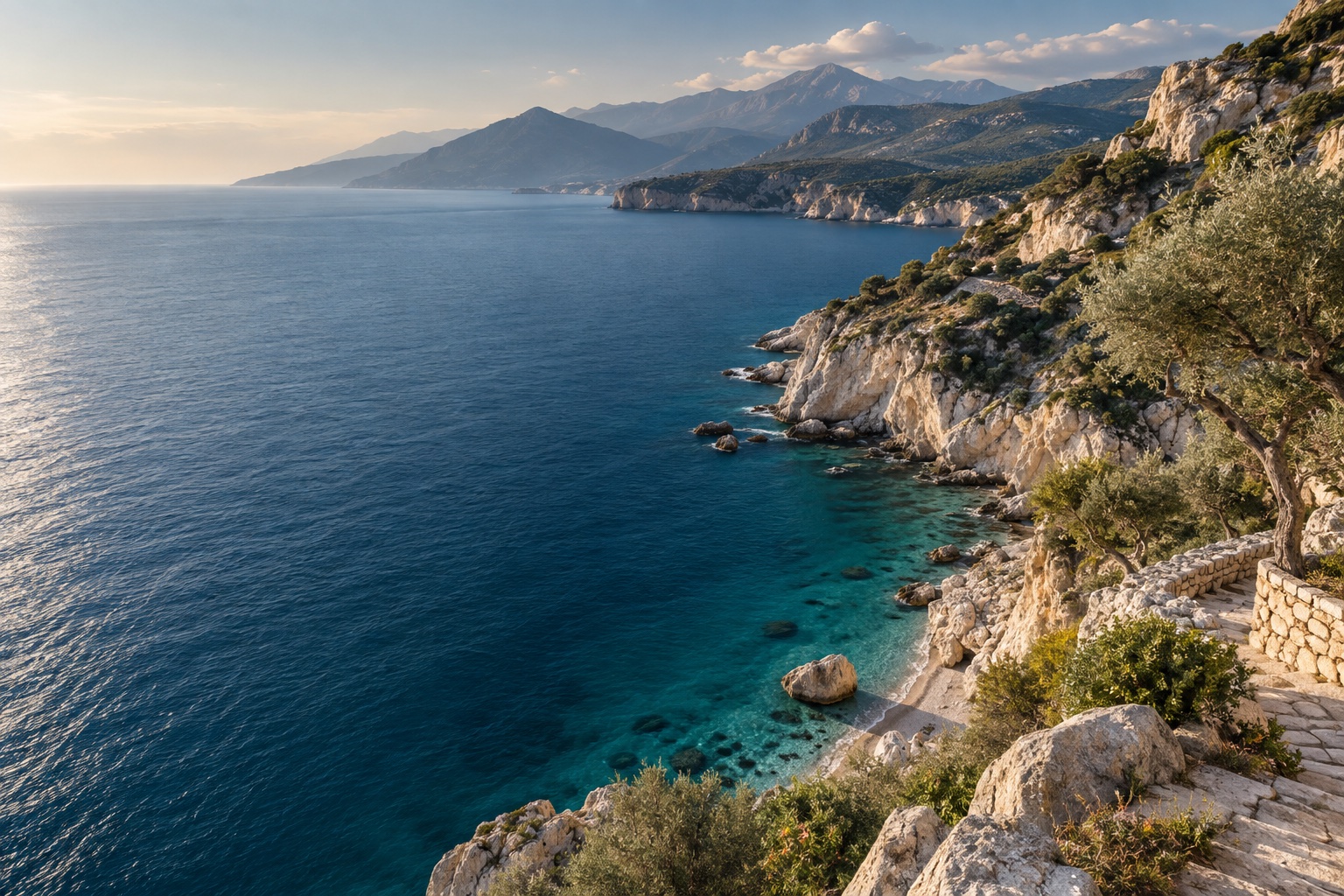 Illustrative Mediterranean coastline inspired by Albania